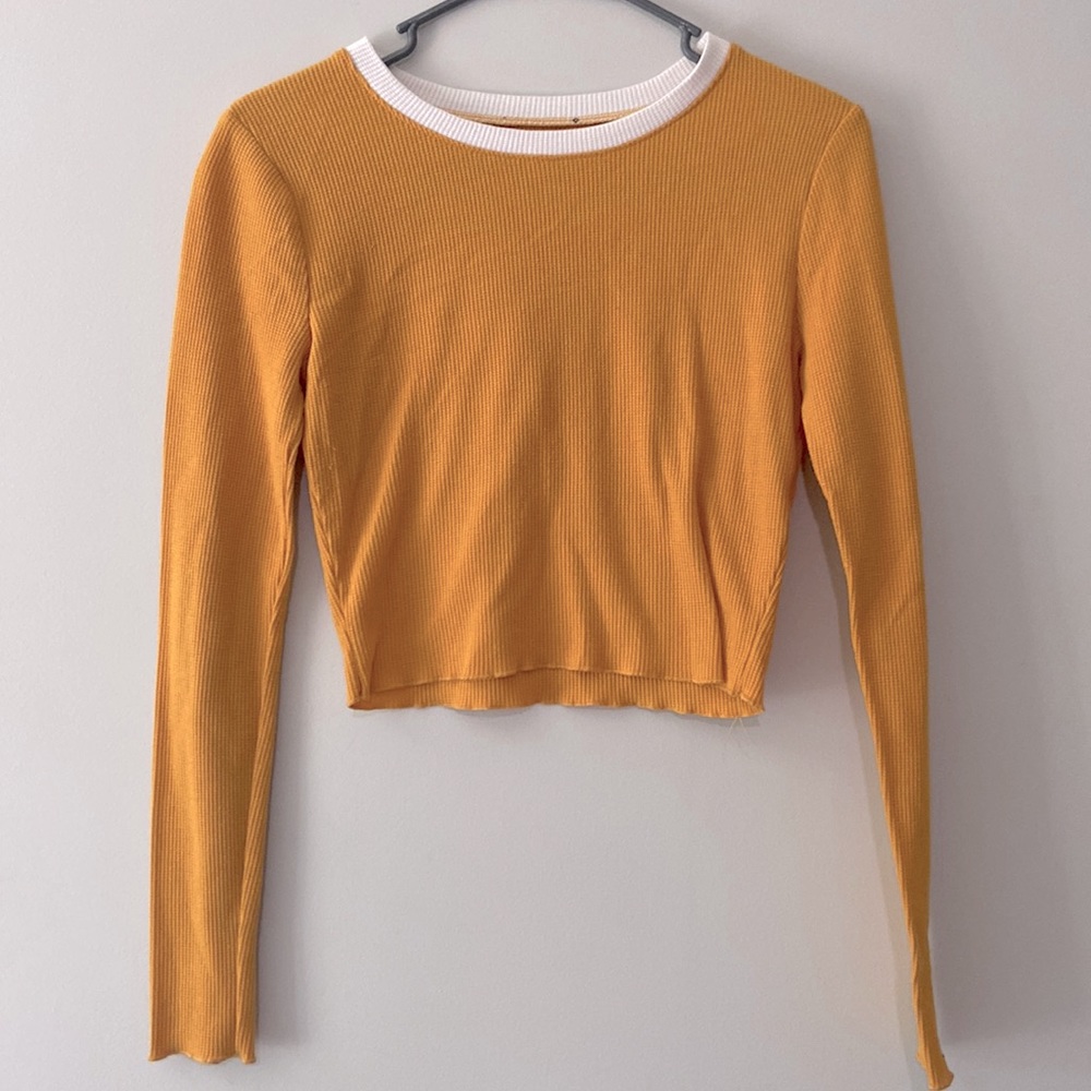 Mustard Yellow Long Sleeve Knit Ringer Tee